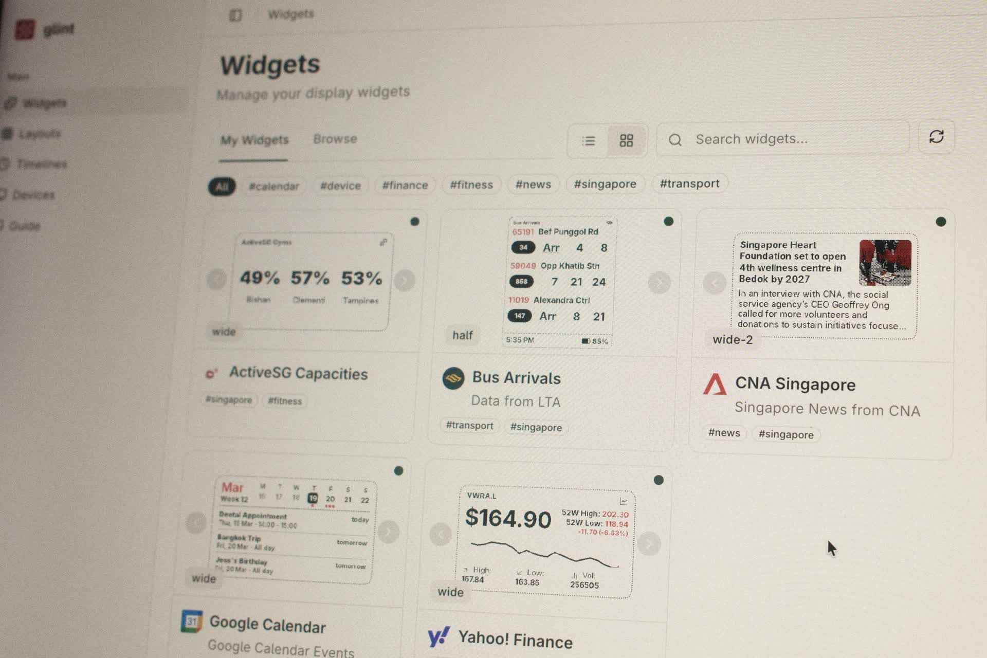 Build highly personalized views with a growing catalog of live, configurable widgets.