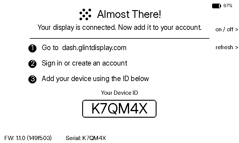 Almost there: add this Device ID to your account
